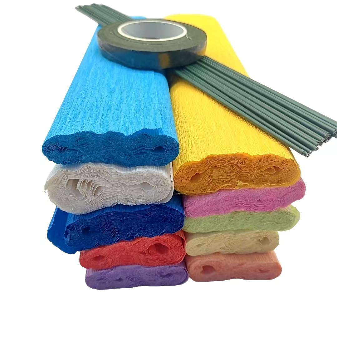 Lmlliang Lot de 10 rouleaux de papier crépon de couleurs – 250 × 25 cm, pour emballage cadeau, loisirs créatifs, anniversaire, mariage, vacances, fleurs (couleurs mélangées)