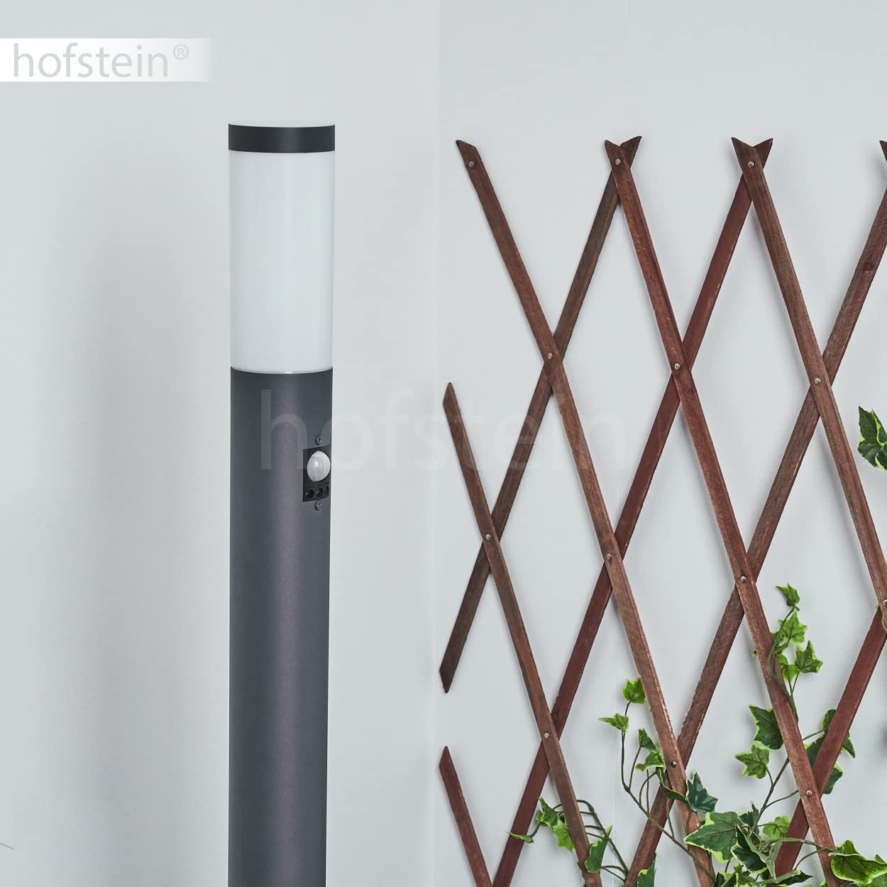 Lampa zewnętrzna Sessa z czujnikiem ruchu, lampa na podstawie z metalu/tworzywa sztucznego w kolorze antracytowym/białym, oświetlenie ścieżki 110cm, lampa ogrodowa, E27, IP44, bez żarówek