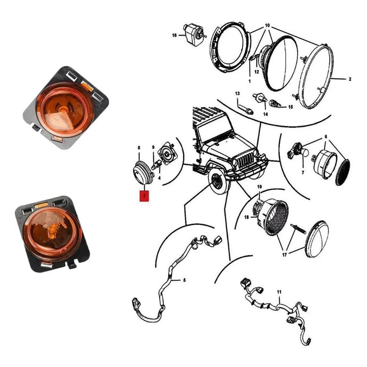 ESPYN Indicatore Direzione per Jeep per Wrangler JK 2007-2018 55078144AA 55078145AA Indicatore Laterale Angolo Indicatori Direzione Indicatori Direzione Anteriori Laterali Fanale Fanalino Freccia