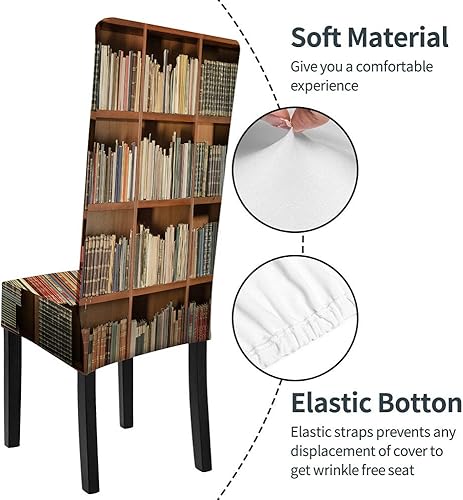 Miniatura 6 de WONDERTIFY Fundas para sillas de biblioteca para comedor, colección de libros antiguos, color marrón, fundas elásticas, protector de silla,