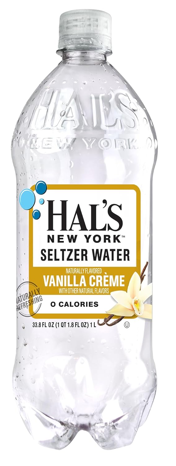 Hal's New York Seltzer Sparkling Water, Vanilla Creme Sparkling Water, 1 Liter Bottle (Pack of 15)