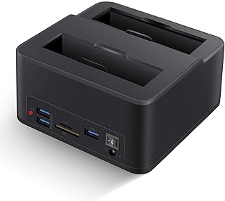Dual Bay USB 3.0 Docking Station for 2.5"/3.5" SATA HDD/SSD (up to 2 x 16TB) with Built-in SD/microSD Card Reader, Supports Offline Cloning, Plug & Play