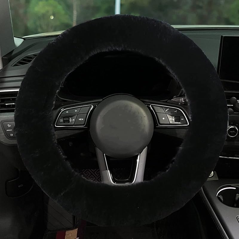 Capa para Volante em Lã Sintética Felpuda JXJKMMN HJ13 Preta para Carro, 38,1 cm (15 pol.)
