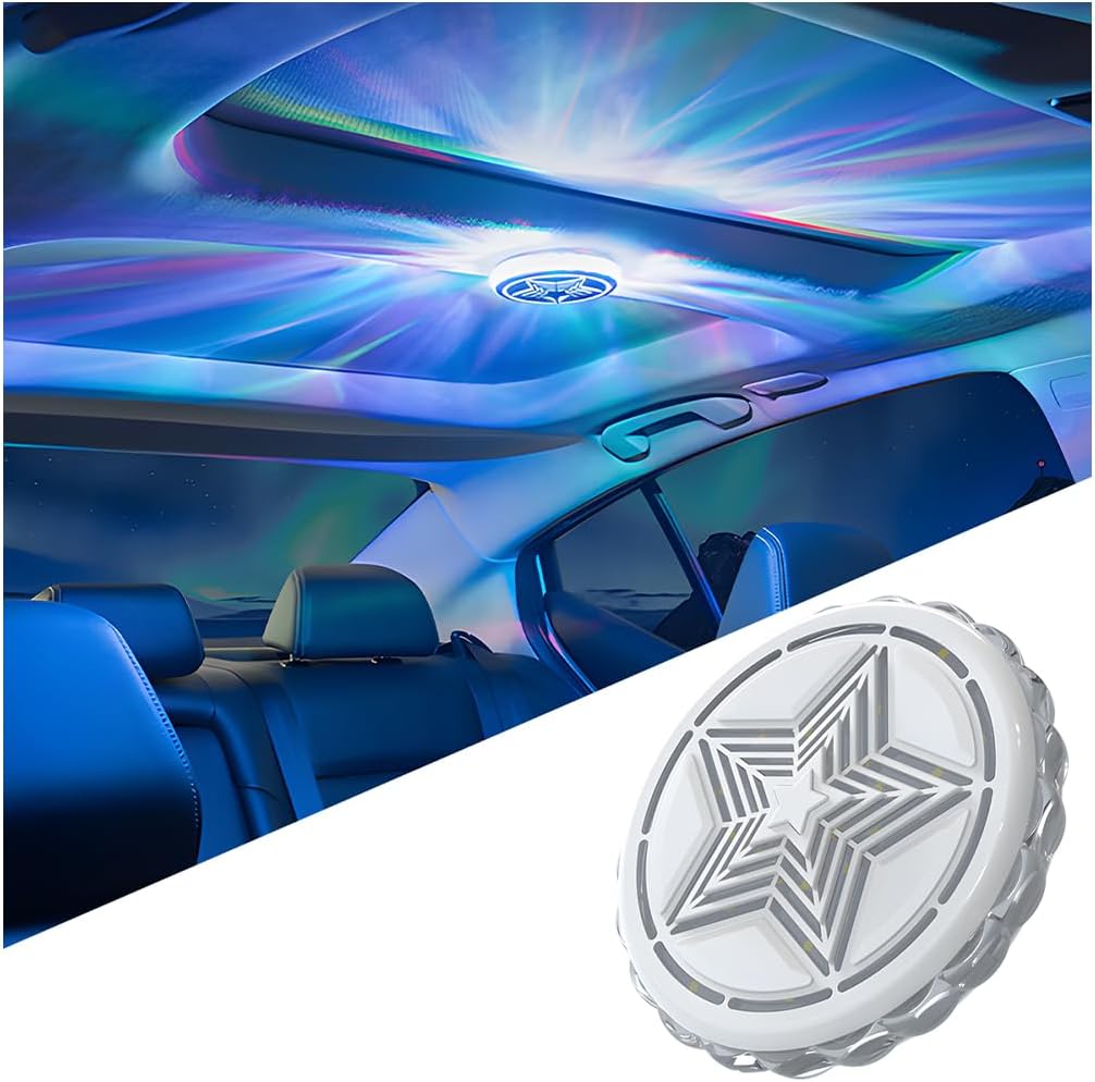 Magnetic LED Car Interior Ceiling Roof Light, Magnet Rechargeable USB Wireless Dome Atmosphere Light with Music Sync, Automotive Inside Roof Ambient Lamp, Universal for Vehicles