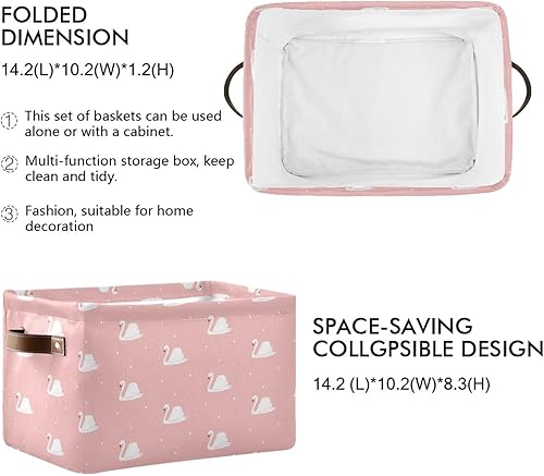 Miniatura 2 de White Swans - Canasta de almacenamiento plegable para juguetes con asas, cestas de lavandería para oficina, dormitorio, ropa, dormitorio, sala de