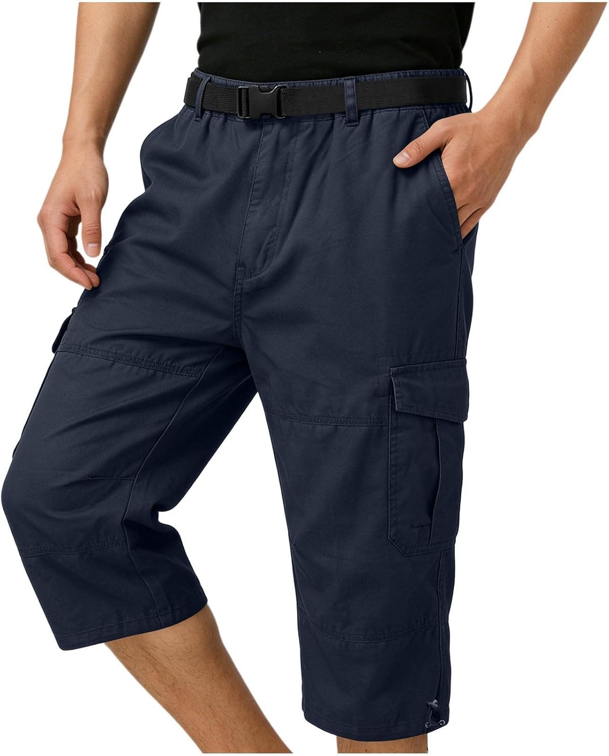 Mens Cargo Capri Pants Summer Tactical Outdoor Capris Button Zipper Front Lightweight Cropped Trousers Multi Pockets