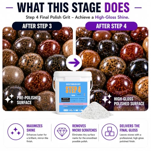 Image of KomeStone 5LB Rock Tumbler Grit Step 4 Refill - 1200-Grit Aluminum Oxide Polish, Ideal Follow-Up to Step 3, Compatible with Any Rotary & Vibratory Tumblers, Delivers Final Brilliant Mirror Finish