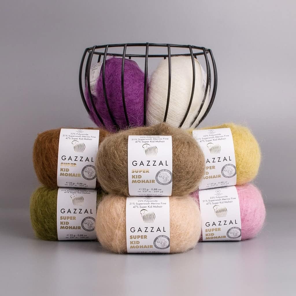 10 Pack/Skein Gazzal Super Kid Mohair, 0,88 oz/25 g, 259 yards/237 Meters, 47% Super Kid Mohair, 21% Superwash Merino Fine, and 22% Polyamide, (64402)