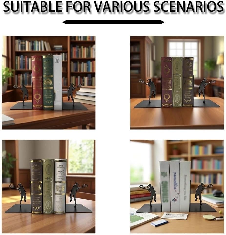ATYRE Sports Book Ends Creative Hidden Heavy Duty Metal Bookends for Shelves Decorative Book Holder Book Stand for Book Lovers Gift 2PCS