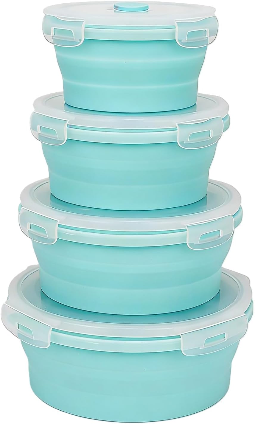 Lily Brown Foldable and Silicones Sealed Food Holders Set Outdoor Meal Food Carriers for Leftovers Snacks Fridge Refrigerator Microwave Kepper