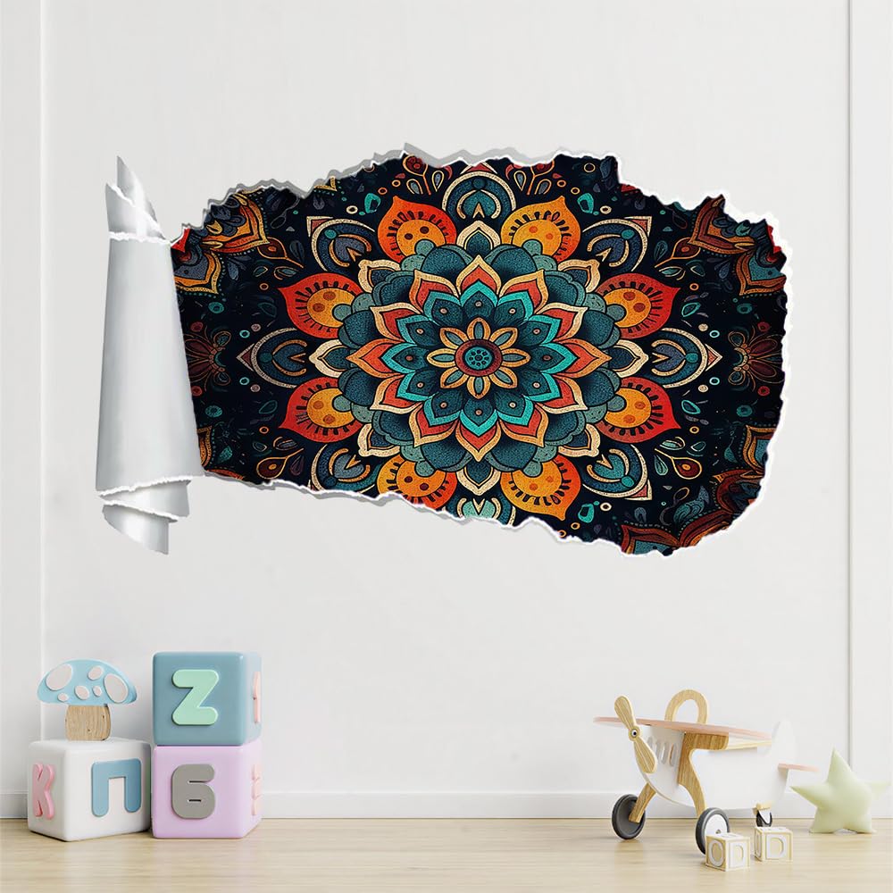 Wandsticker 3D Durchbruch Mandala Wandtattoo kinderzimmer Deko Blumen Wandaufkleber Wanddurchbruch Wandsticker Wandbild für Mädchen Zimmer Wohnzimmer Schlafzimmer