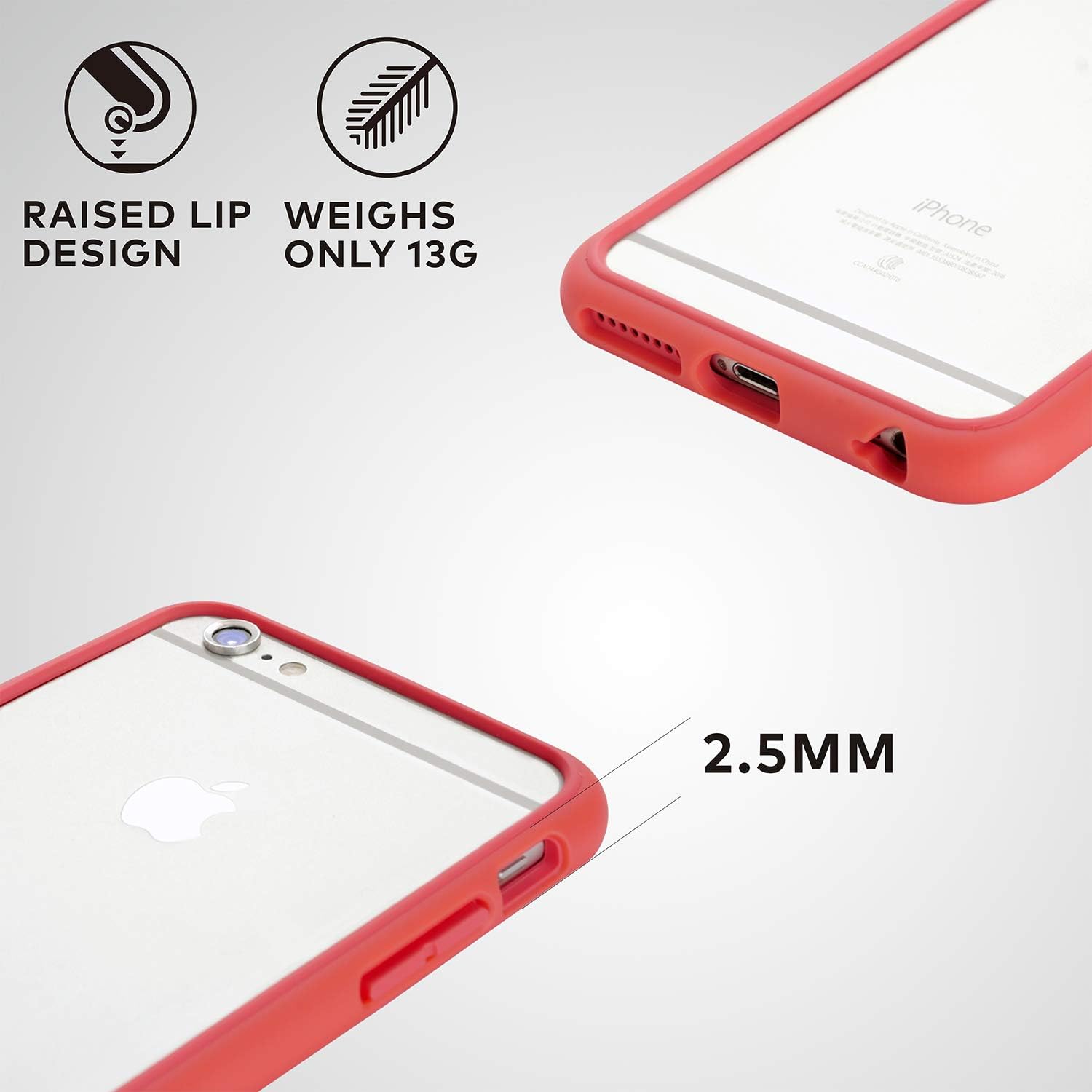 RhinoShield Bumper Case Compatible with [iPhone 6 Plus/iPhone 6s Plus] | CrashGuard - Shock Absorbent Slim Design Protective Cover [3.5 M / 11ft Drop Protection] - Coral Pink