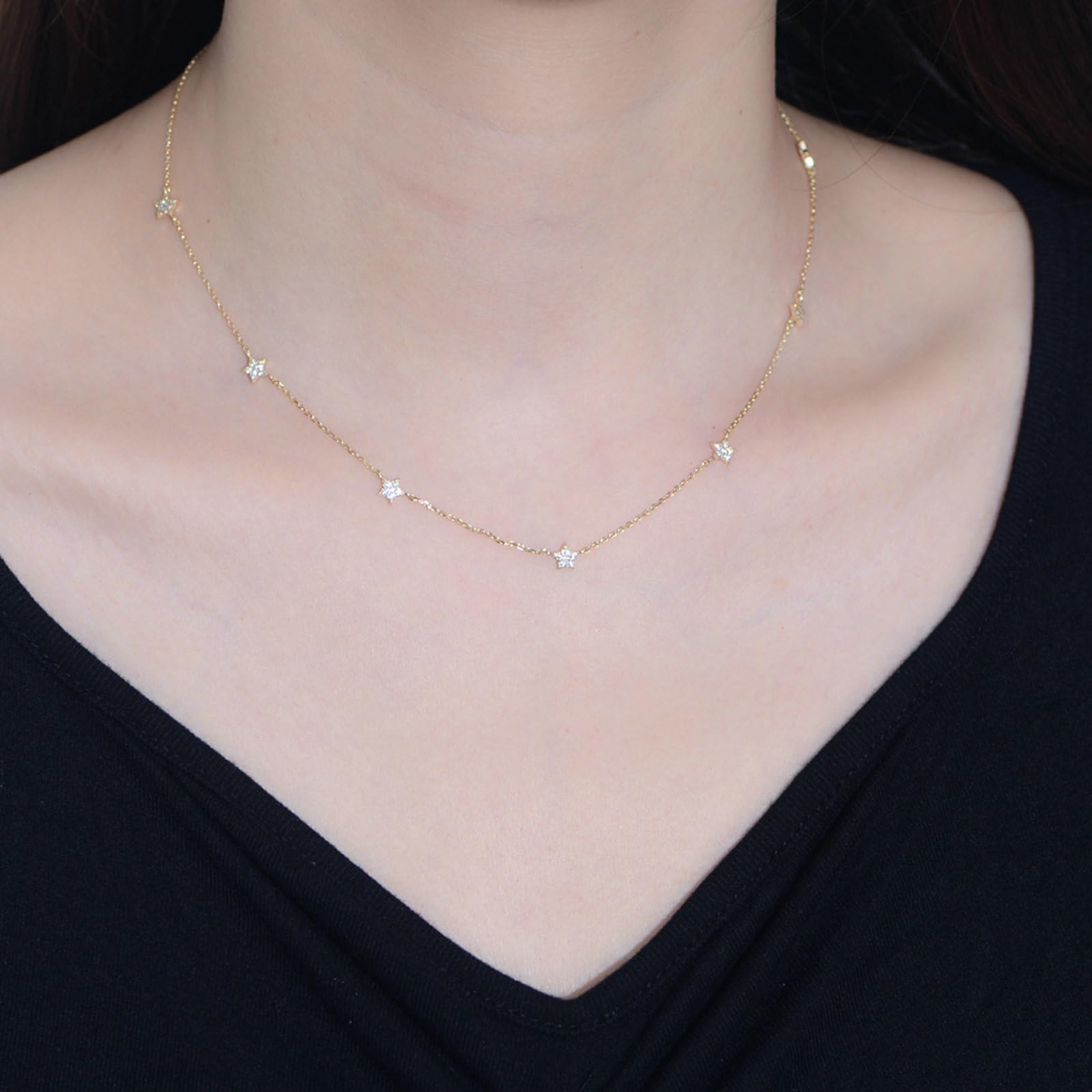 Collar de oro amarillo de 9/14/18 quilates, collares con colgante de estrella con moissanita, collares minimalistas de 38 + 5 cm