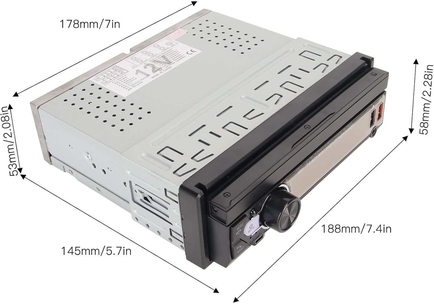 Diagram showing dimensions of the car MP5 player