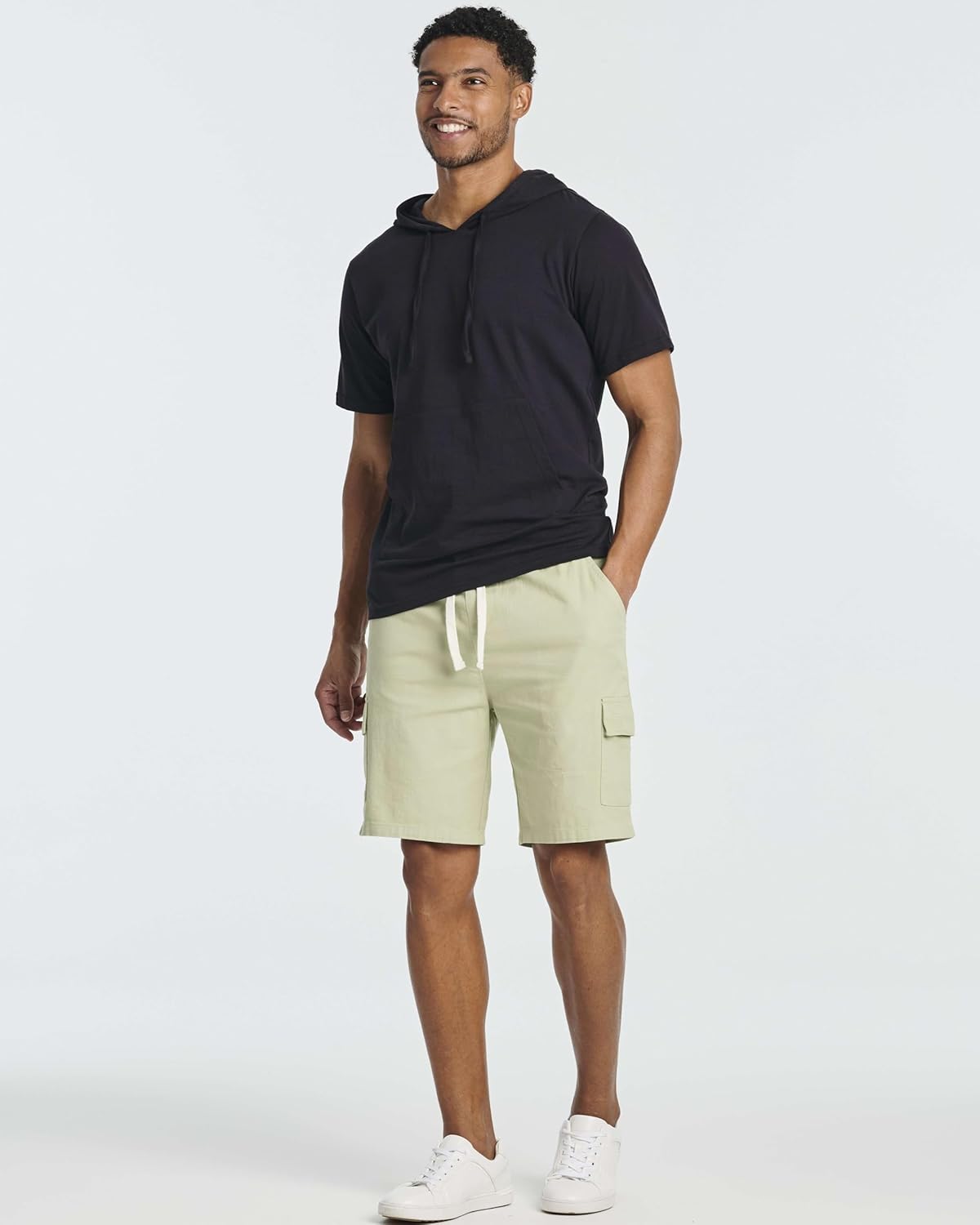 Real Essentials 3 Pack: Men's 9" Elastic Waistband Cargo Short with Drawstring Large Set 6 image 6 of 6 B0D3VM4ZNC