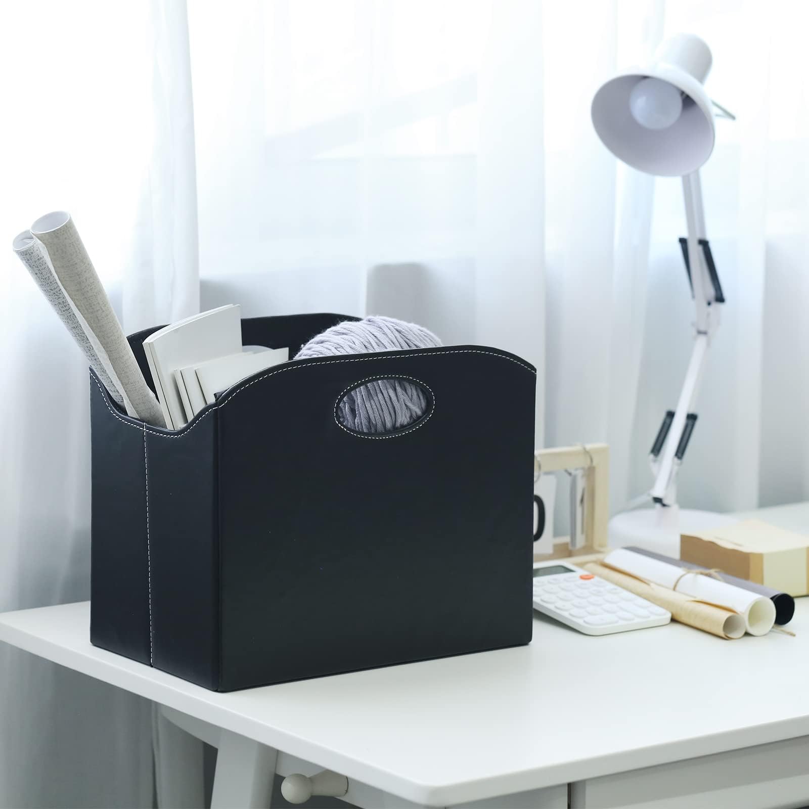 Porte-Revues Moderne Avec Poignée - Pliable - En cuir synthétique - Robuste et durable - Convient pour le bureau, la Maison et le Salon Noir