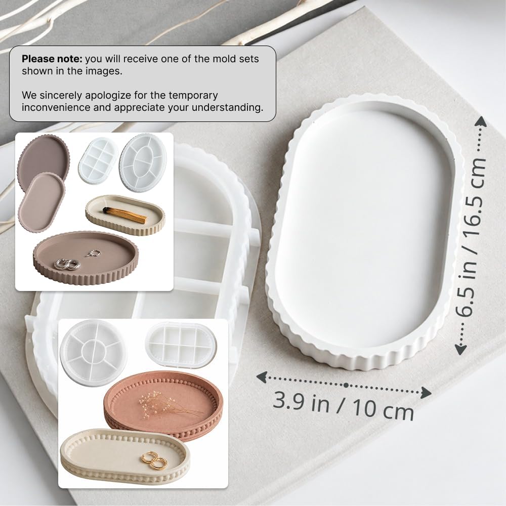 2PCS Silicone Tray Molds for Resin Casting – Round & Oval Beaded Edge Molds for Plaster, Concrete & Epoxy, DIY Jewelry Dish, Trinket Tray & Home Decor – Form Me