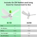 Roodike 17" Portable USB Ceiling Fan for Camping Tent Outdoor Gazebo RV Cruise, 13.2 Ft Long Cord with on/off Button gallery image