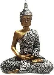 Estátua de Buda Hindu Resina Dourado e Prateado 19,5cm