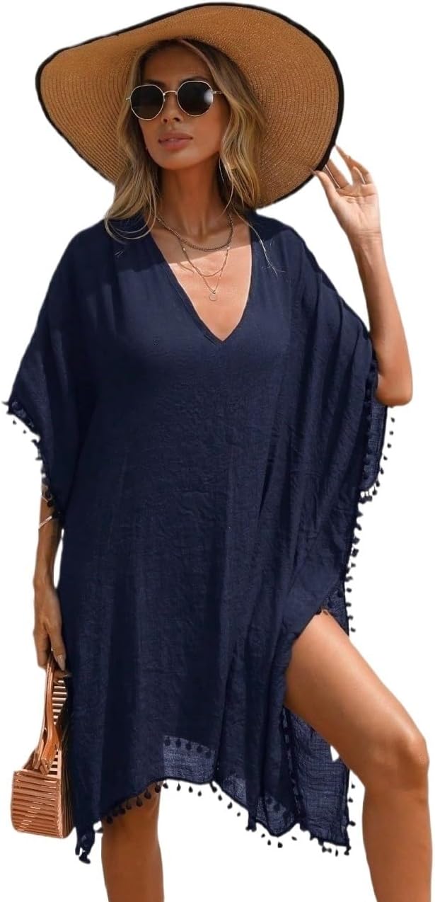 Womens Summer Beach Trim Batwing Sleeve Cover Up cover ups for swimwear