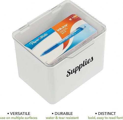 Miniatura 5 de mDesign Caja organizadora de plástico apilable para el hogar, suministros de oficina con tapa con bisagras, para blocs de notas, bolígrafos de gel,