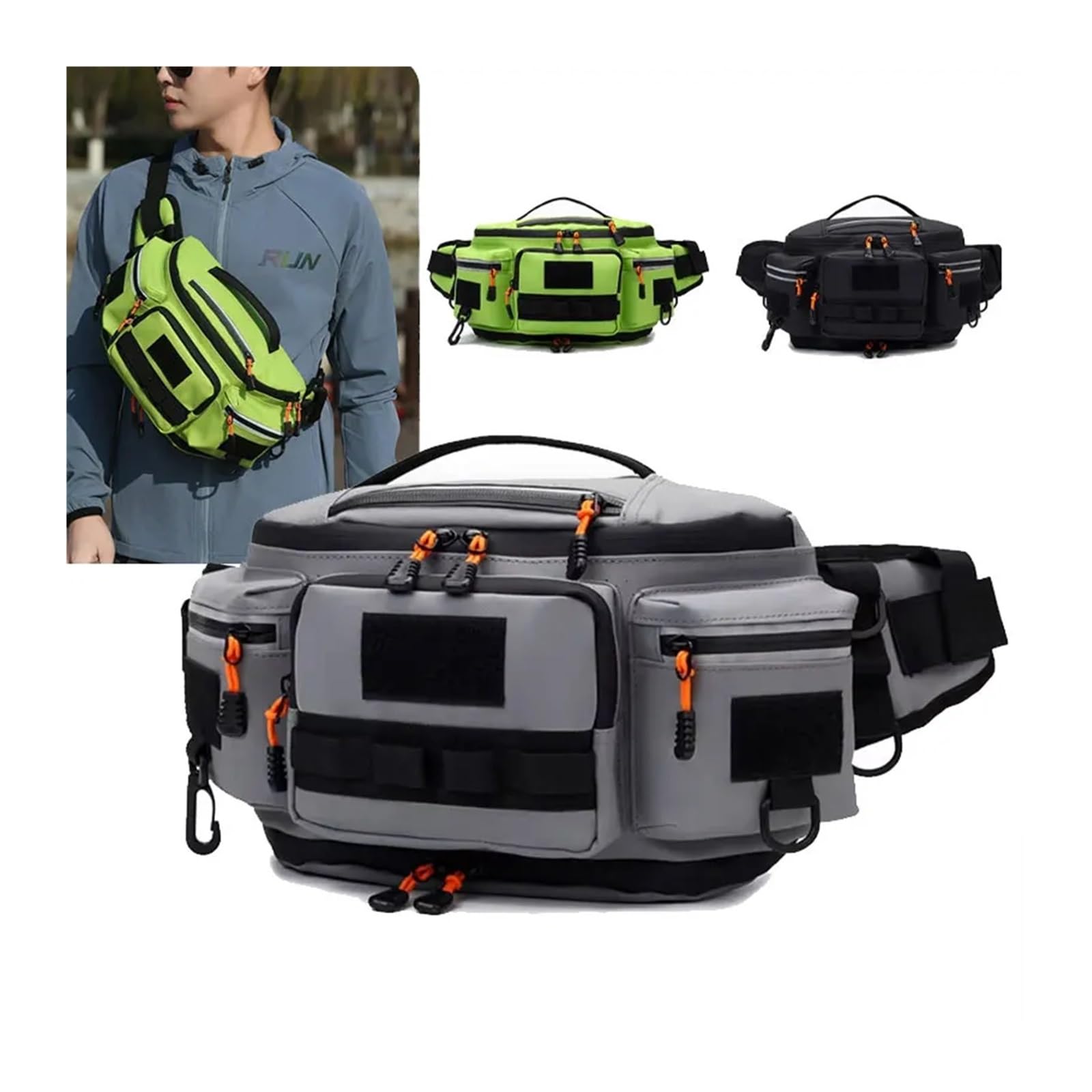 KLVN Kempingowa torba biodrowa na klatkę piersiową podróżna torba na plecy dla mężczyzn jazda na rowerze piesze wycieczki outdoorowe sport crossbody Molle taktyczny pas wędkarski saszetka, Czarny
