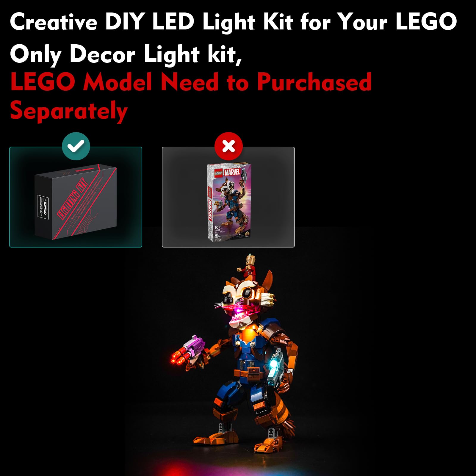 Light Kit for Lego Rocket & Baby Groot, Lighting Set for Lego 76282 Marvel Rocket & Baby Groot, Not Include Models - Image 2