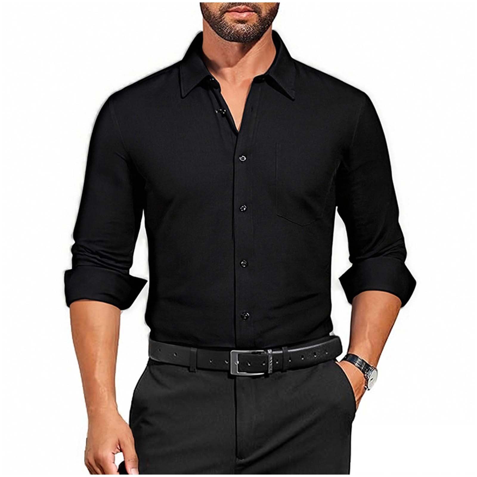 Men Dress Shirts Slim Fit Business Casual Wedding Guest Shirts Long Sleeve Man Classic Work Formal Wrinkle-Free Tops