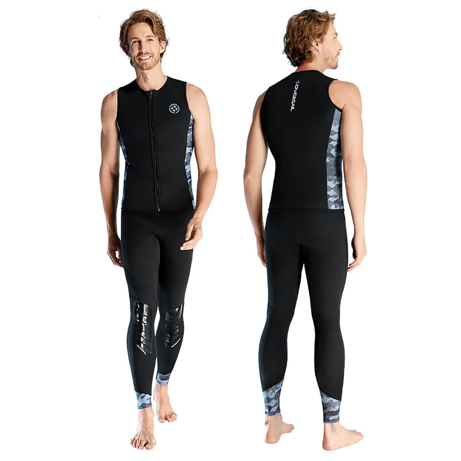 Muta 3+2 mm Due Pezzi da Uomo e Donna, Gilet da Immersione in Neoprene SCR con Cerniera Frontale e Pantaloni da Immersione Regolabili, Set Termico per Immersioni Subacquee, Apnea