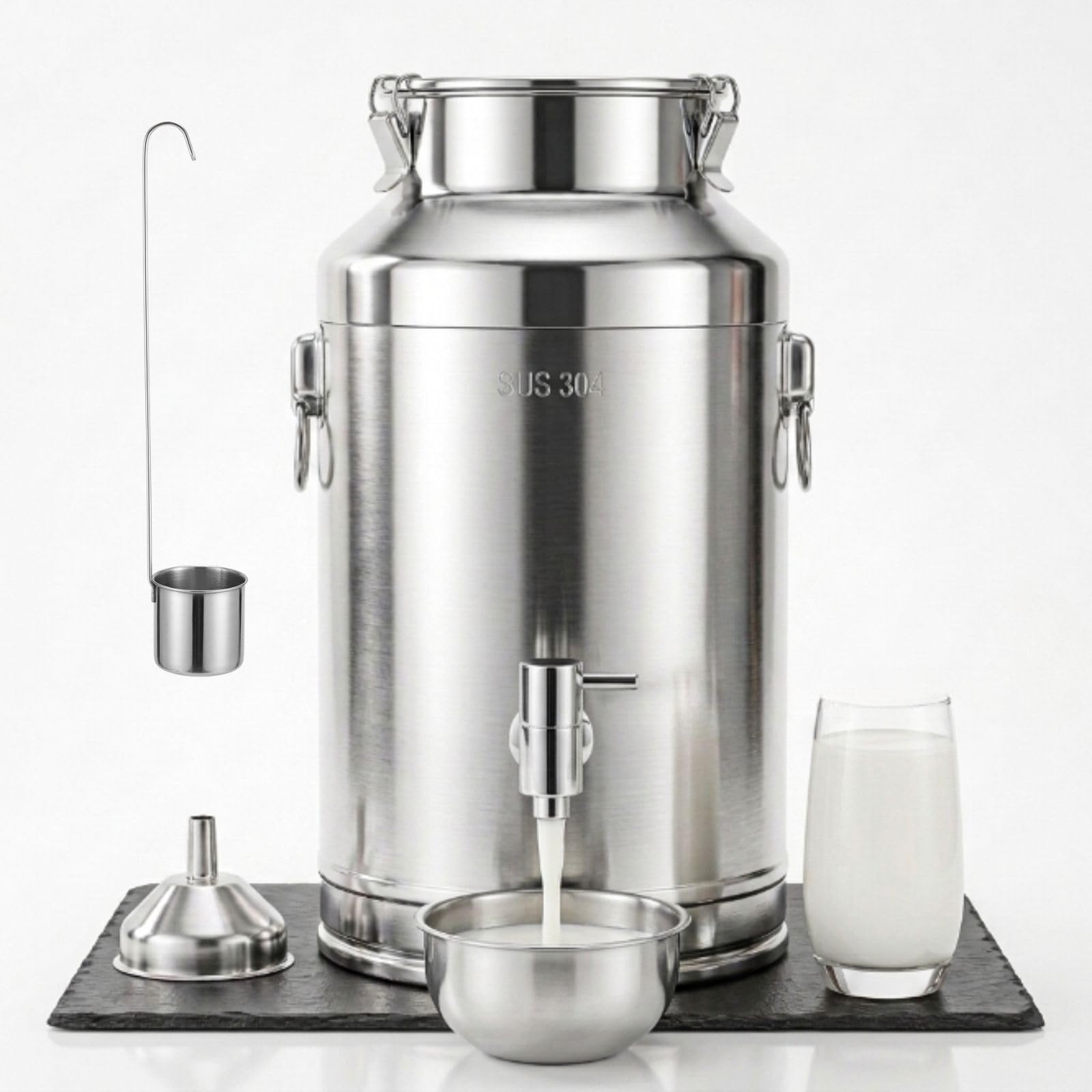 Lechera en Acero Inoxidable 304, Jarra para Agua con Grifo 5-125 L | Bidón Hermético para Aceite, Contenedor Alimentos y Barril Dispensador Bebidas Camping(With Spigot,48L)