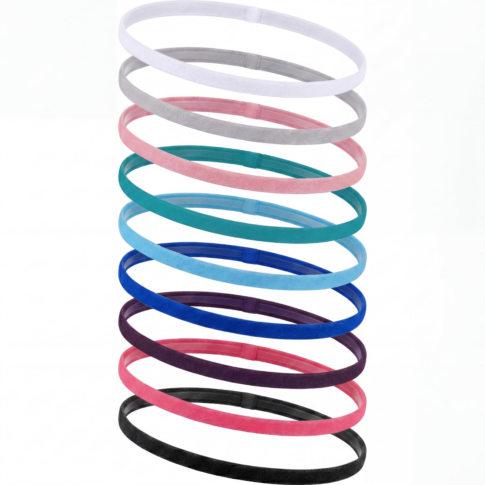 Sumind 9 Pieces Thick Non-Slip Elastic Sport Headbands,Elastic Silicone Grip Exercise Hair and Sweatbands for Football, Basketball, Soccer, Tennis, Yoga Golf (Multi-Color 1)-image-48