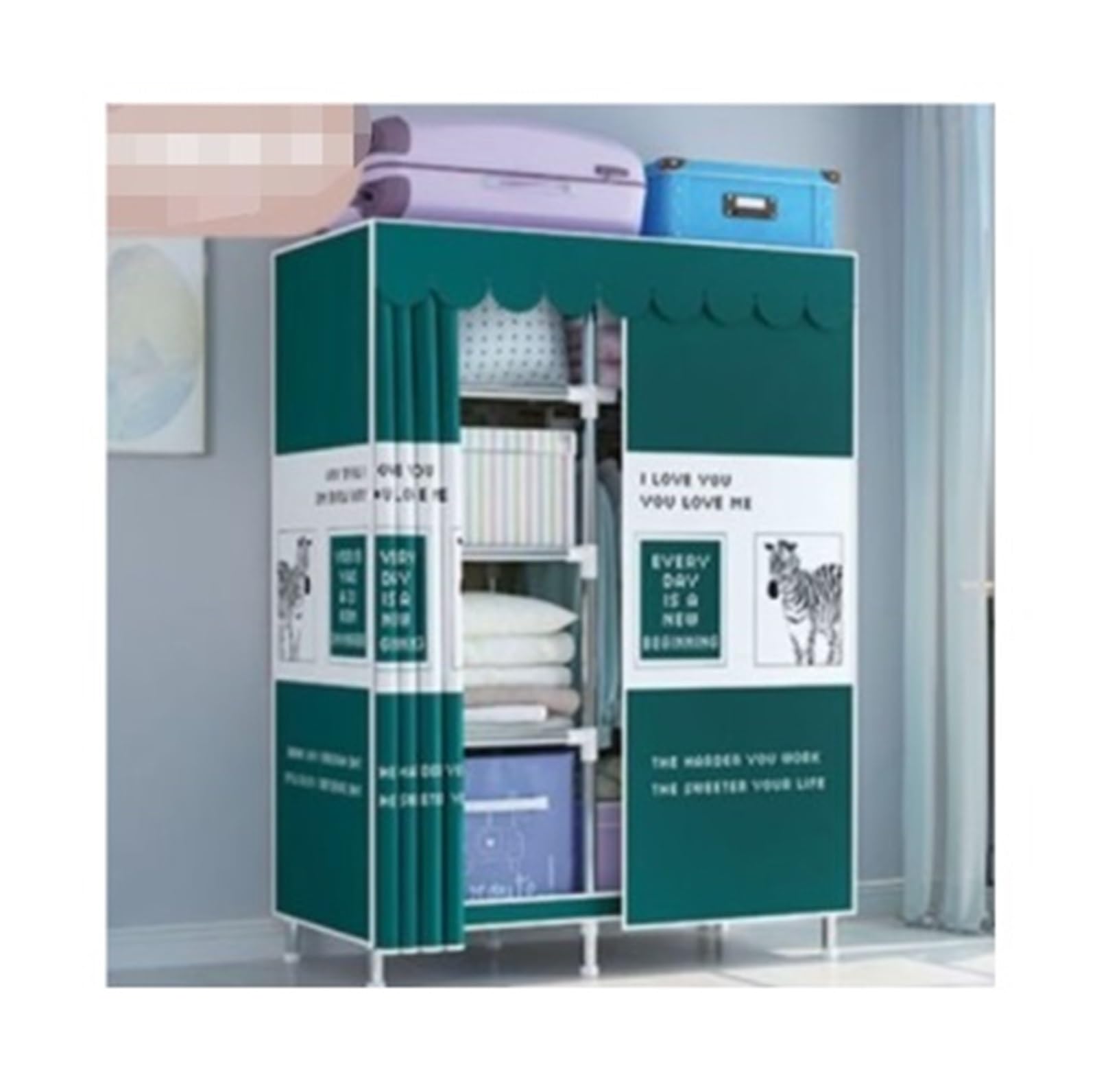 Armadio Pieghevole, Semplice Copertura for Armadio Portatile, Armadio for La Casa, Ripiani, Organizer for Riporre I Vestiti Spogliatoio(Grün,103x45x170cm)