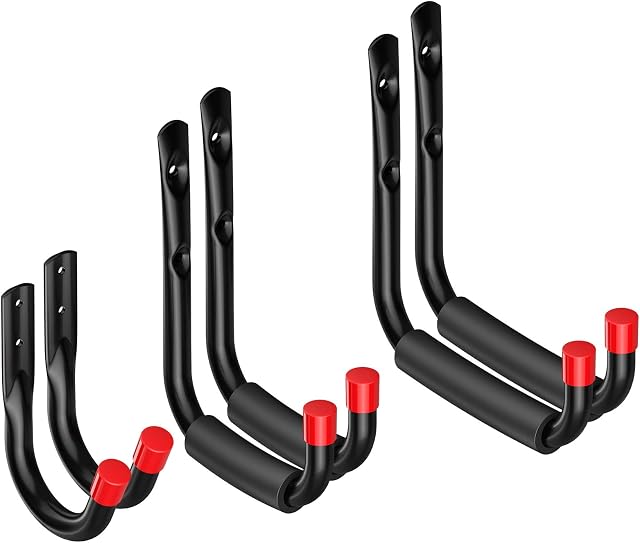 Proster Heavy Duty Storage Hooks 6PCS Wall Mounted Ladder Garage Tools Utility Organizer with 3 Sizes Garage Storage Hooks