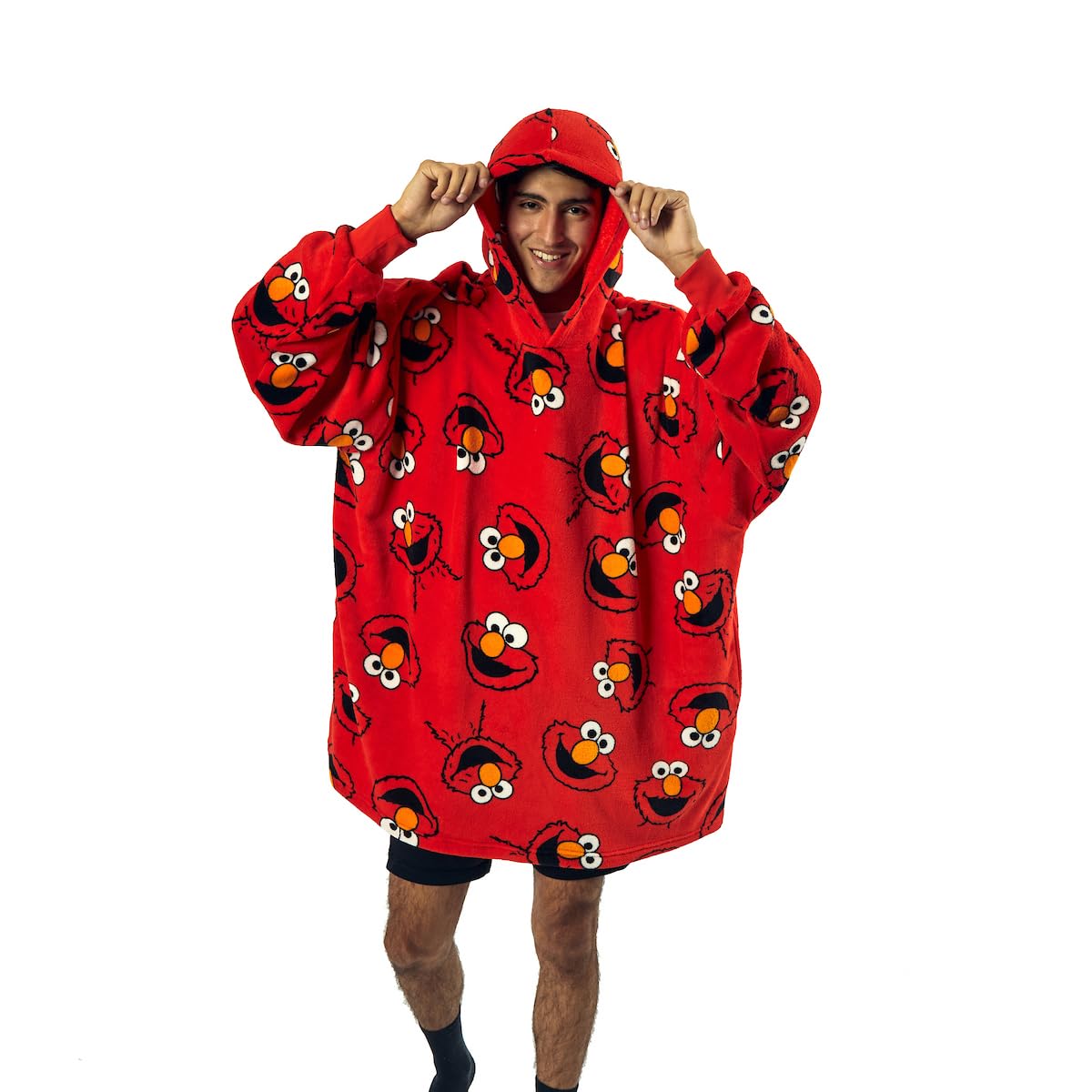 Pattern Red Hooded Wearable Oversize Blanket-OSFA: Sesame Street Elmo