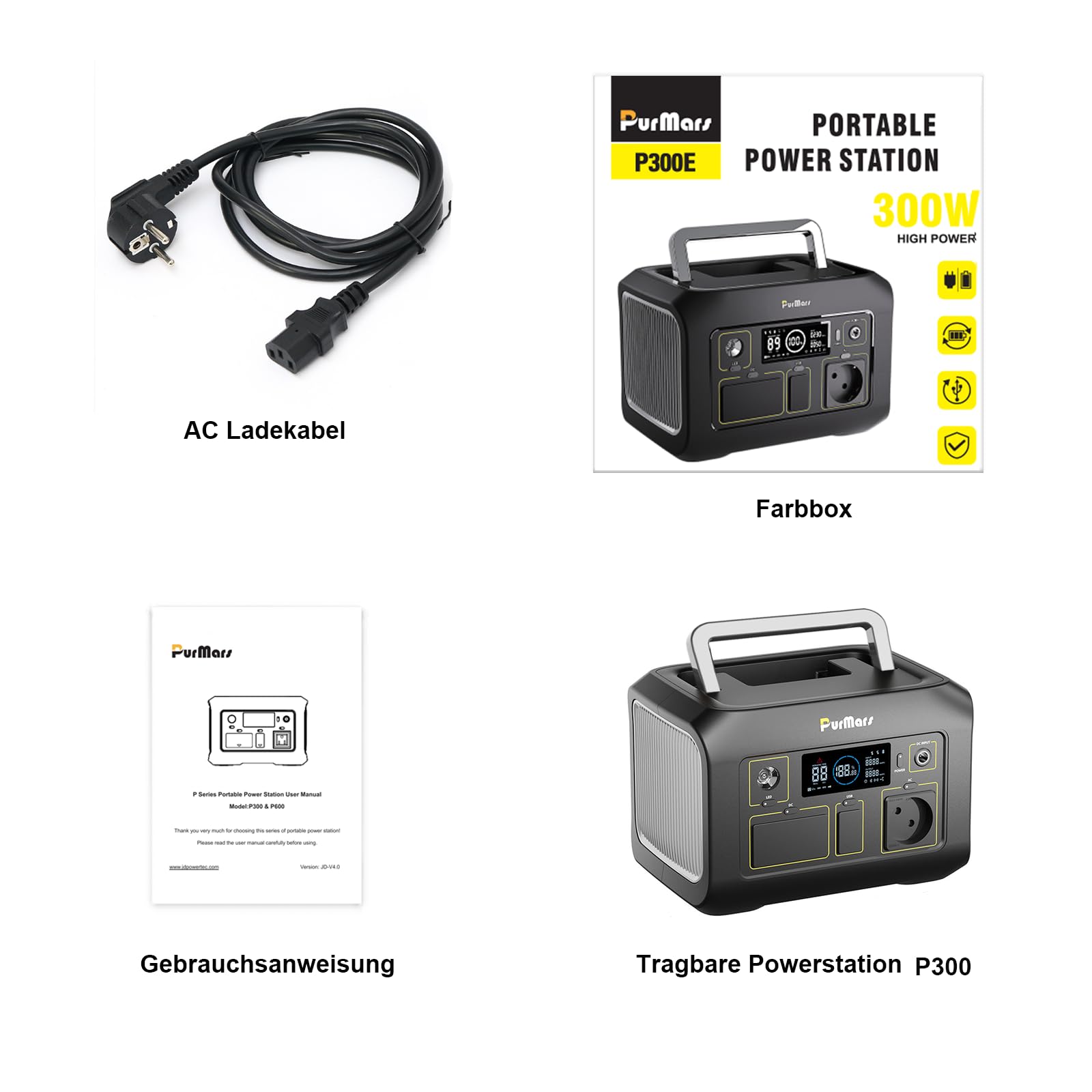 Powerbank Powerstation 300W (Max.500W), 288Wh (90.000mAh) Tragbares Powerbank mit 230V-Rein-Sinuswellen-AC, LiFePO4-Batterie Powerstation, geeignet für Outdoor Camping, Reisen und Notfälle.