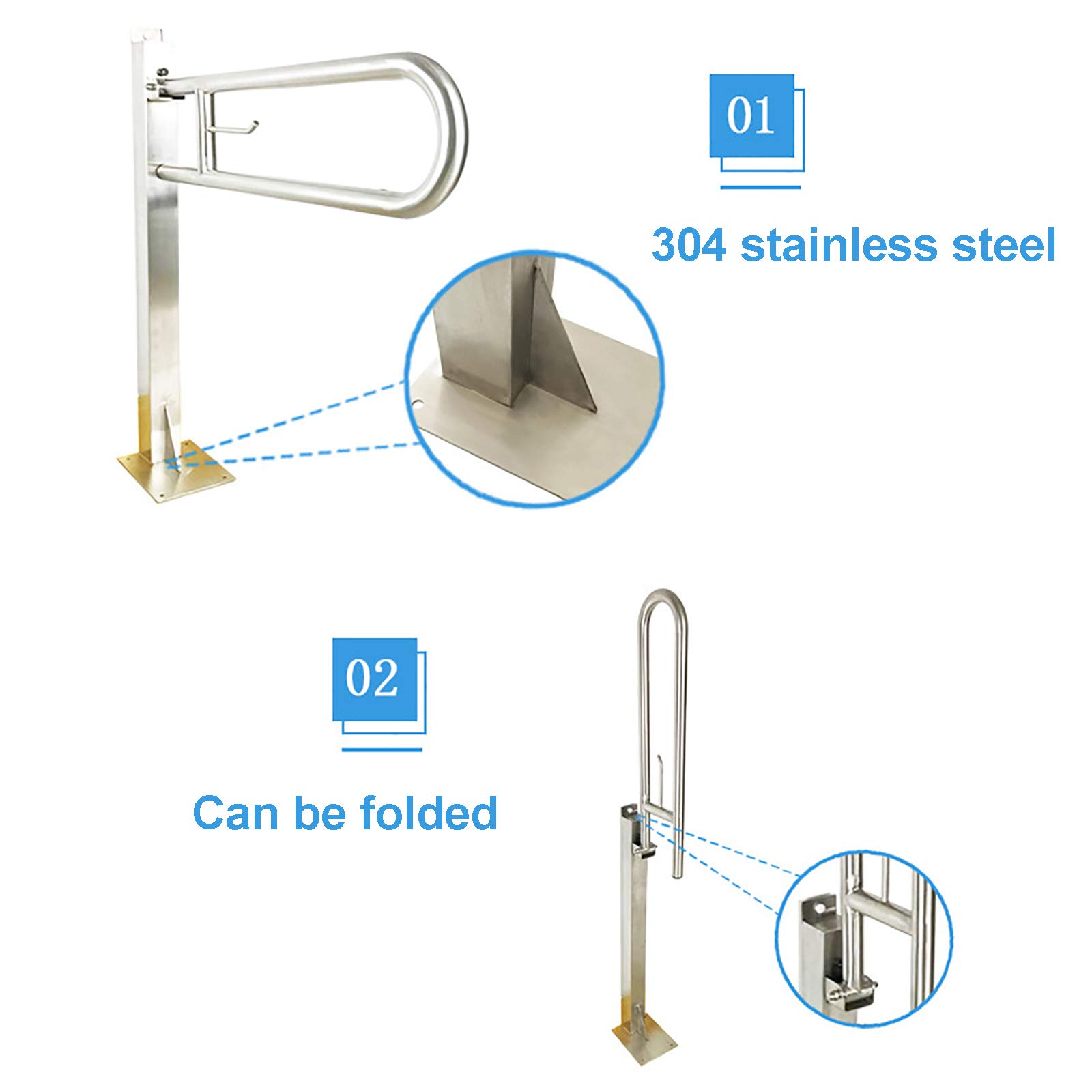 Barra de Agarre de Acero Inoxidable con Soporte de Seguridad con Gancho para Papel Higiénico para Ancianos/Discapacitados, Pasamanos para Inodoro/Ducha, Baño, Cojinete Seguro 150 Kg