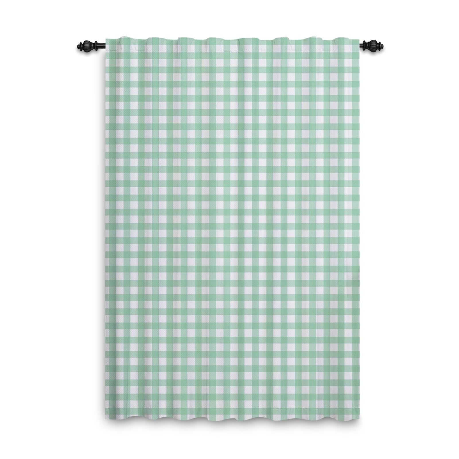 ggaimwf Checked Curtains Green Teal Gingham Curtains for Living Room Farmhouse Classic Plaid Curtains Window Treatments Bedroom Nursery Internal Door Back Tab Curtain Drape 107x160cm 1 Panel