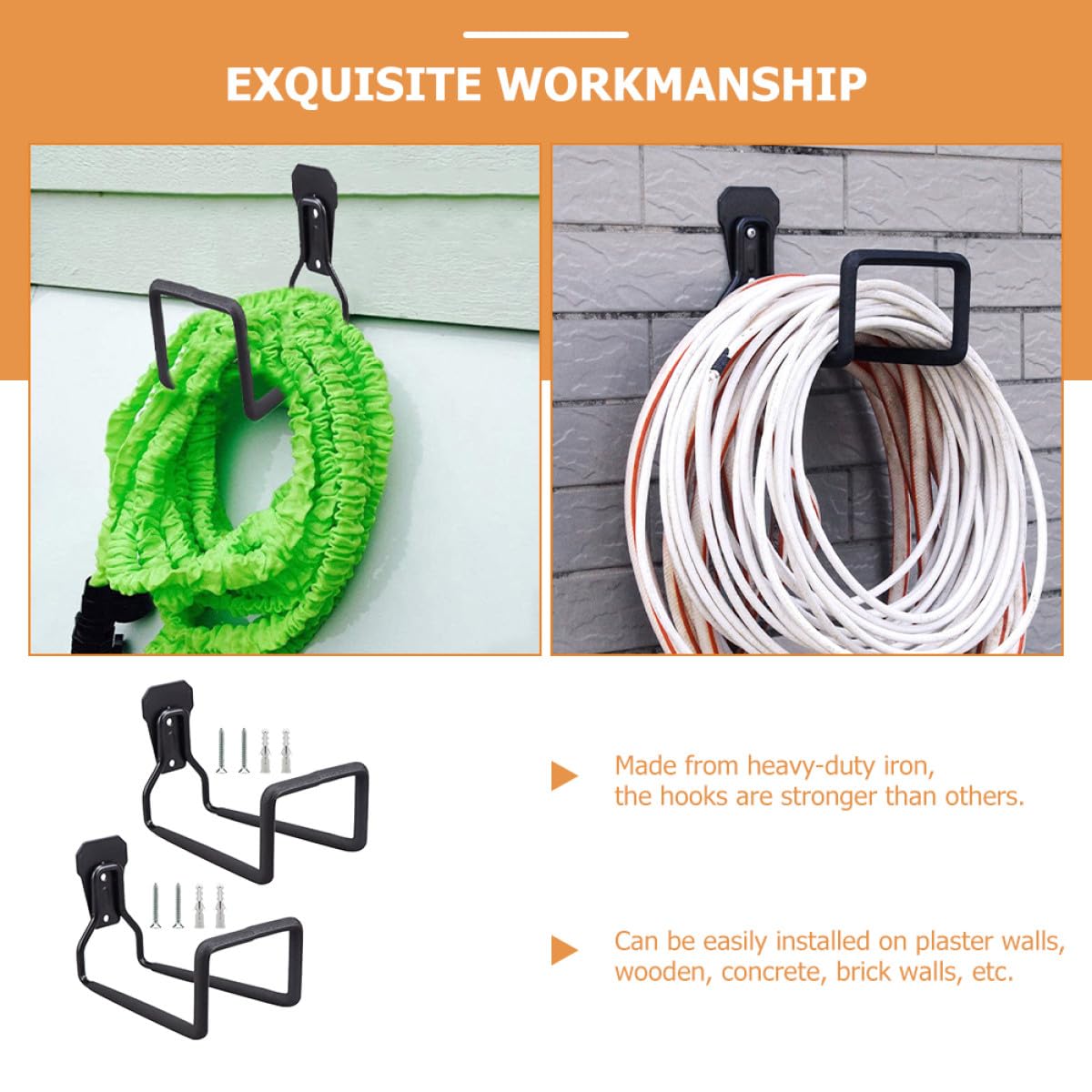 Ciieeo Ganchos de Garaje para Montaje en Pared, Gancho Multiusos de Hierro, Resistente Corrosión, para Cables y Herramientas, 2 Piezas