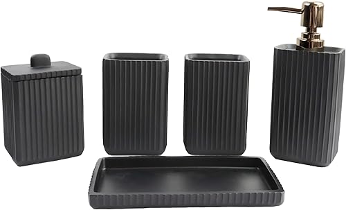 Miniatura 9 de Hymmah Juego de accesorios de baño dorados, juego de baño de diseño rosa, decoración de baño de granja, juego de regalo de resina de 4 piezas,