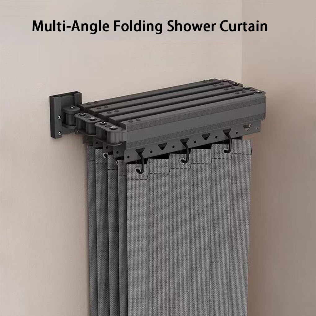 Kit de Rideau de Douche Rideau Douche Multi-Angle Pliant L/U Tringle à pour Une séparation Facile et sèche la Salle Bain, Blanc, Barre à Cinq Volets