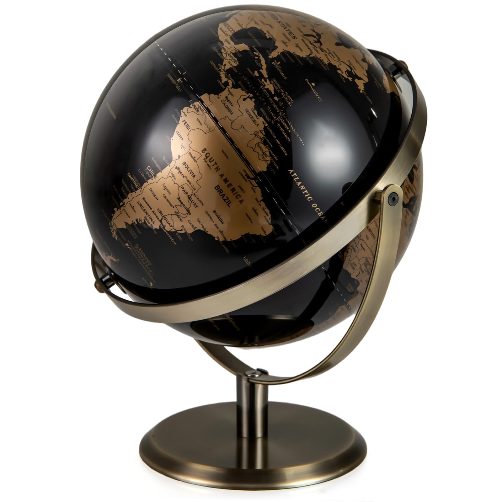 GYMAX 20/23cm World Globe, Desktop Earth Globes with Metal Stand and Non-slip Base, Educational Rotating Globe for Home Office Classroom (Black + Gold, 28 x 28 x 31 cm)