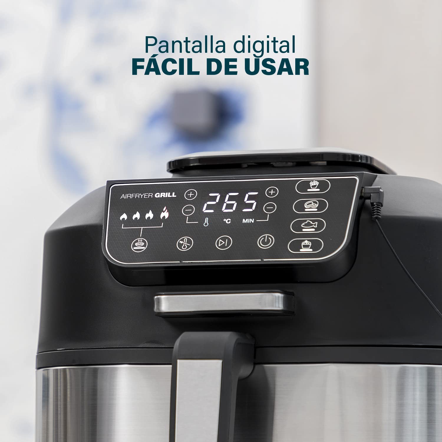 Princess 182092 – Freidora sin aceite 2 en 1 – 4 programas – máx. 265 °C – Incluye termómetro – 1760 W – plata/negro