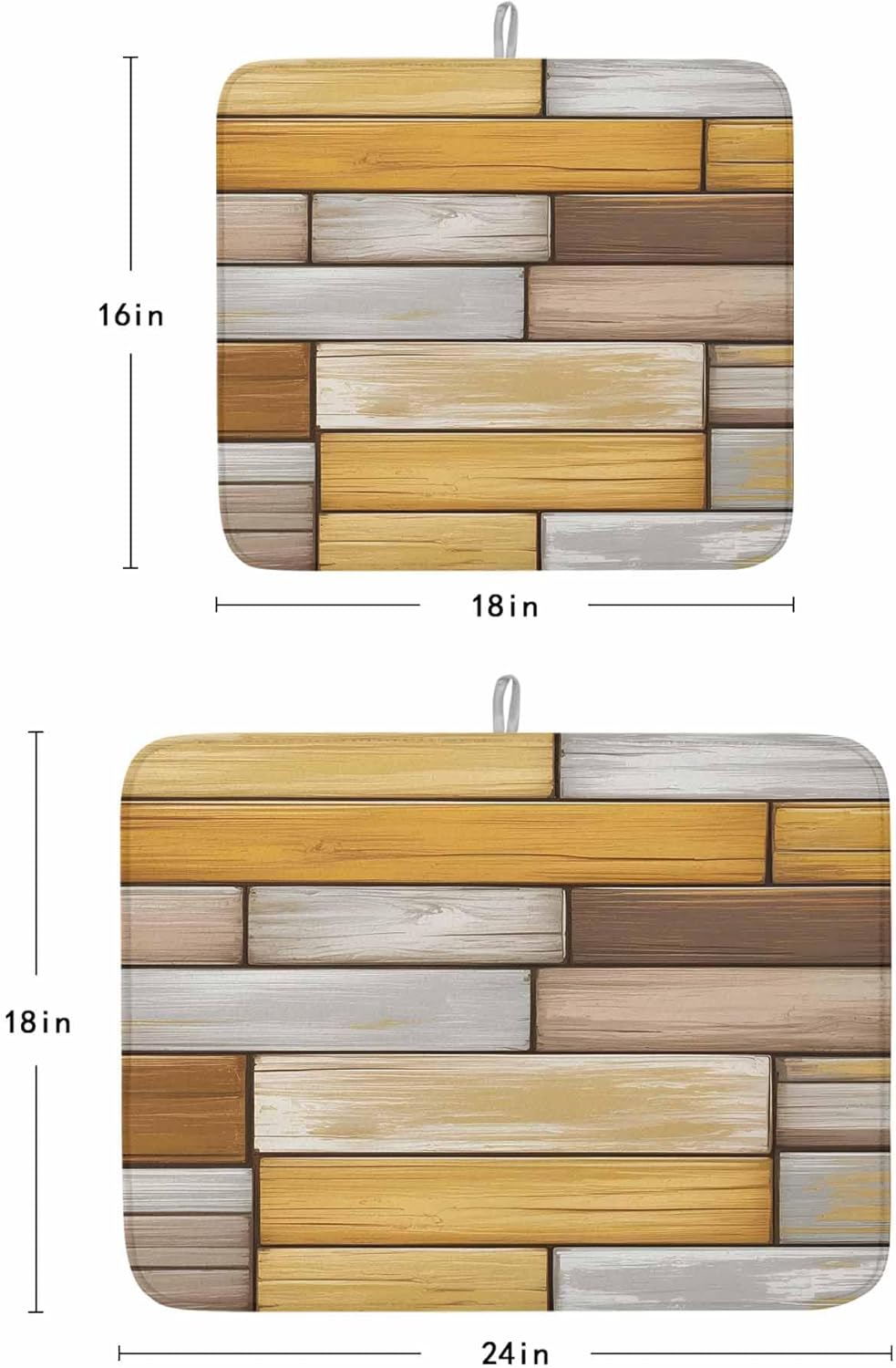 Vintage Wood Grain Dish Drying Mat for Kitchen Counter Yellow Brown Board Farmhouse Super Absorbent Microfiber Coffee Bar Mat Washable Dish Drainer Rack Mat, 2 Pack, 18" x 24"