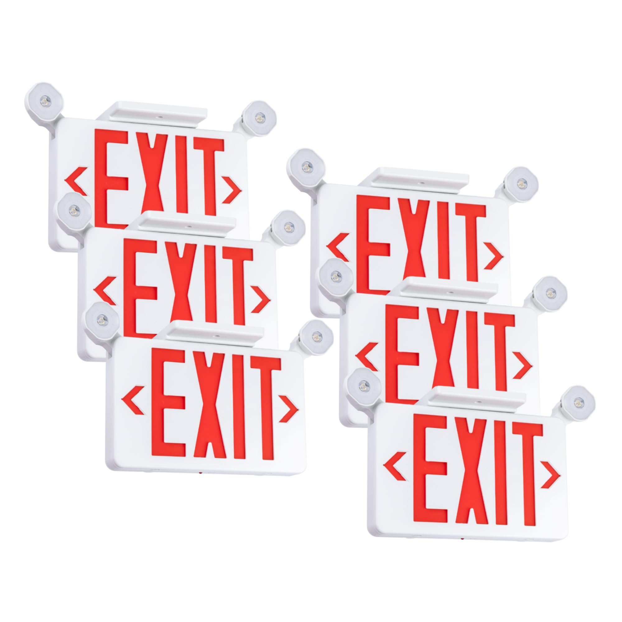 Gruenlich Red Exit Sign with Emergency Lights, 2 Adjustable LED Heads and Backup Battery, UL 924, AC 120/277V, Commercial Hardwired Exit Light for Business, 6 Pack