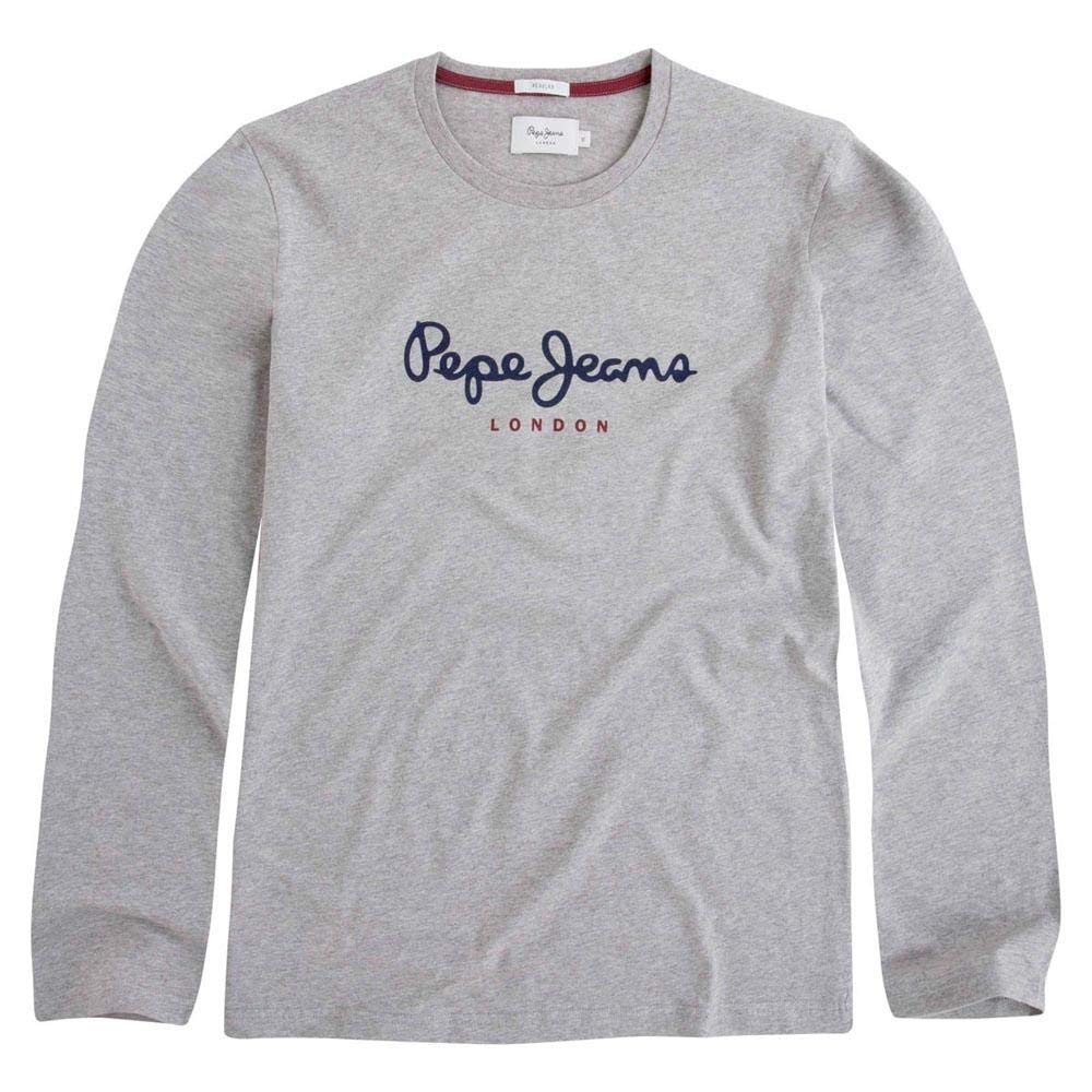 Pepe Jeans Eggo Men's T-Shirt Slim Fit Long Sleeve Grey (Grey Marl), XL