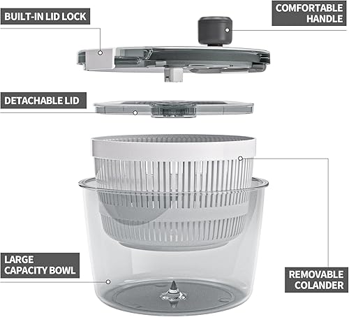 Miniatura 2 de Cambom Hilandero de ensalada para lechuga, lavar, girar y secar verduras para ensaladas, lavadora de verduras y secadora de ensaladas con mango