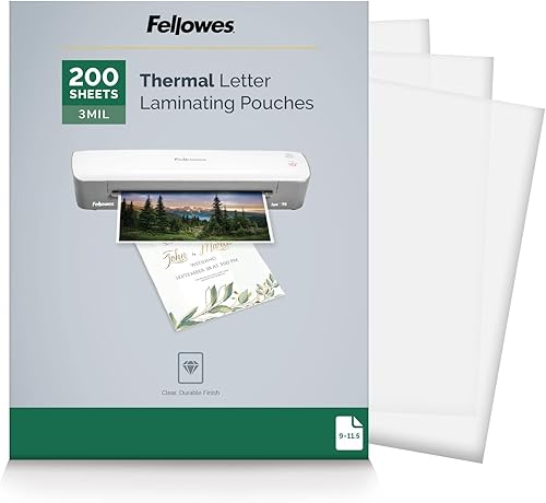 Fellowes Hojas de laminación térmica, bolsas de tamaño carta de 3 mil, 9 x 11.5, paquete de 200, transparentes (5743401)