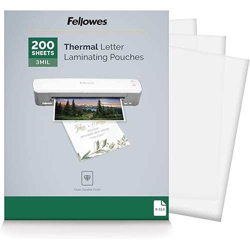 Fellowes Thermal Laminating Sheets, 3mil Letter Size Pouches, 9 x 11.5, 200 Pack, Clear (5743401)