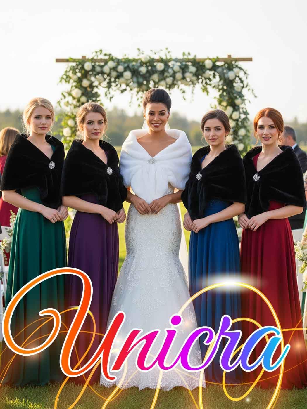 Unicra Wedding Fur Wraps and Shawls Faux Fox Fur Stoles Winter Cover Up with Rhinestones Brooch for Women and Girls - Image 6