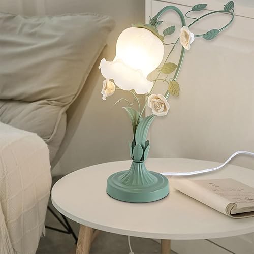 Miniatura 7 de Eapmic Moderna lámpara de noche con vitrales de flores, lámparas de lectura para mesita de noche, luces de escritorio, una luz, 16.92 pulgadas de